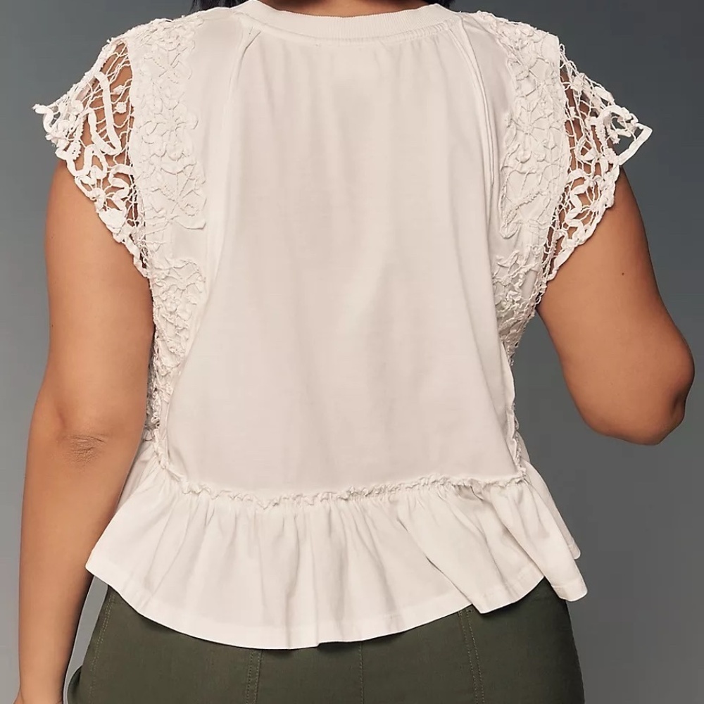 NWT Anthropologie White Babydoll Lace Top Medium - Picture 2 of 6